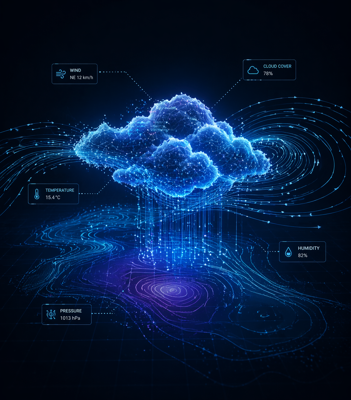 Advanced weather parameters API: wind, temperature, humidity and pressure layers powered by AI - in development